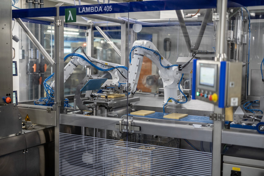 Die niederländische Familienmarke Vepo Cheese setzt auf eine vollauto-matisierte Produktionslinie: Zwei KR AGILUS Hygieneroboter von KUKA verarbeiten Käse zu Sticks und führen sie einer Verpackungsmaschine zu